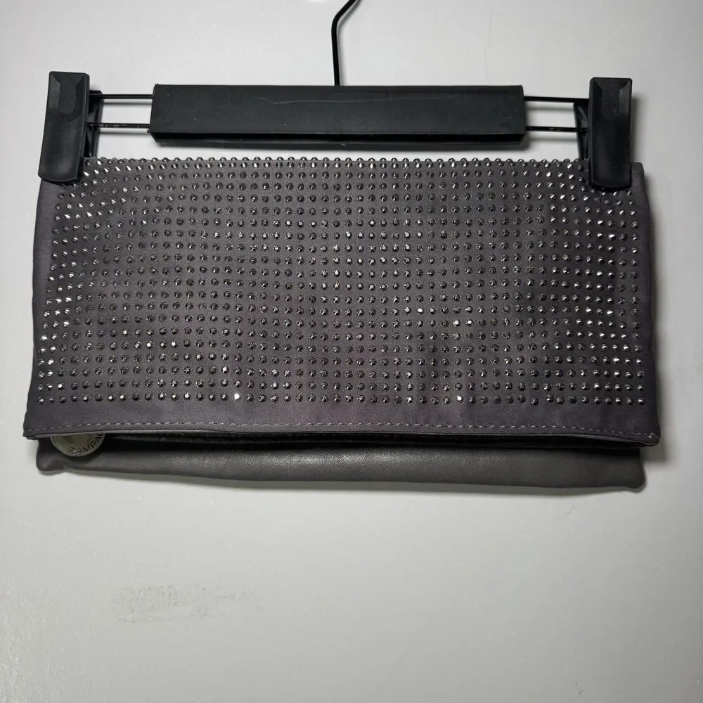 Vintage Rampage Gray/silver Rhinestone-Embellished Leather Fold-Over Clutch